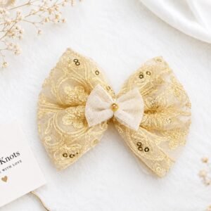Handmade Golden Embroidered Organza Hair Bow