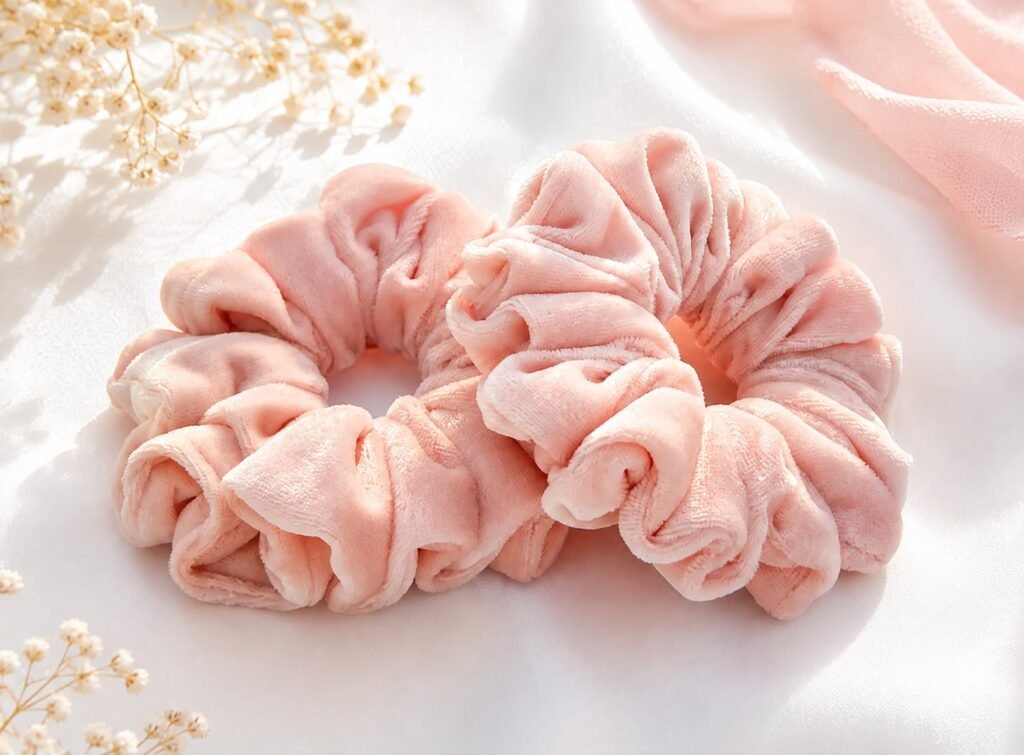 Peach Pink Velvet Scrunchie Set - Pack of 2
