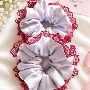 Lavender Lace Satin Scrunchie – Set of 2 💜
