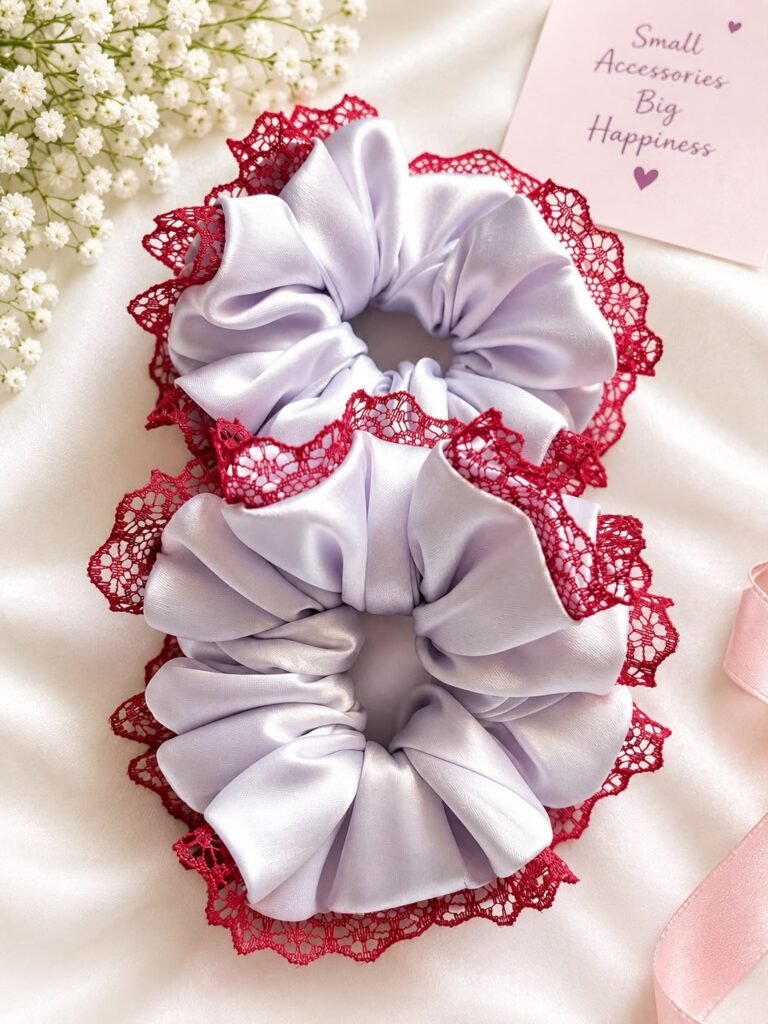 Lavender Lace Satin Scrunchie ā Set of 2 š
